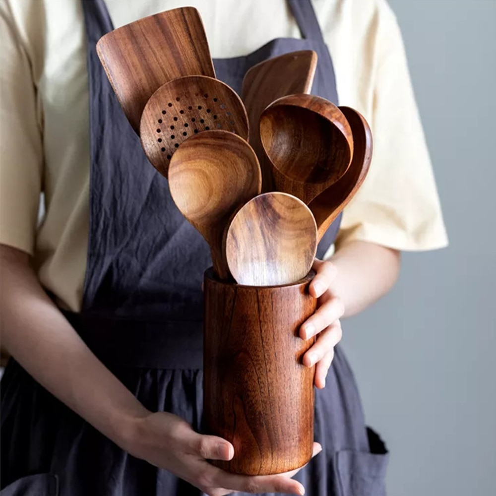 Teak Utensil Set With Smooth Finish and Sturdy Design - Street-Wave