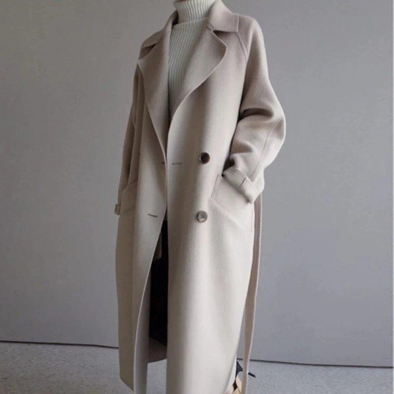 Street-Wave Long Double-Breasted Wool Coat For Urban Winter Style Warmth And Versatility