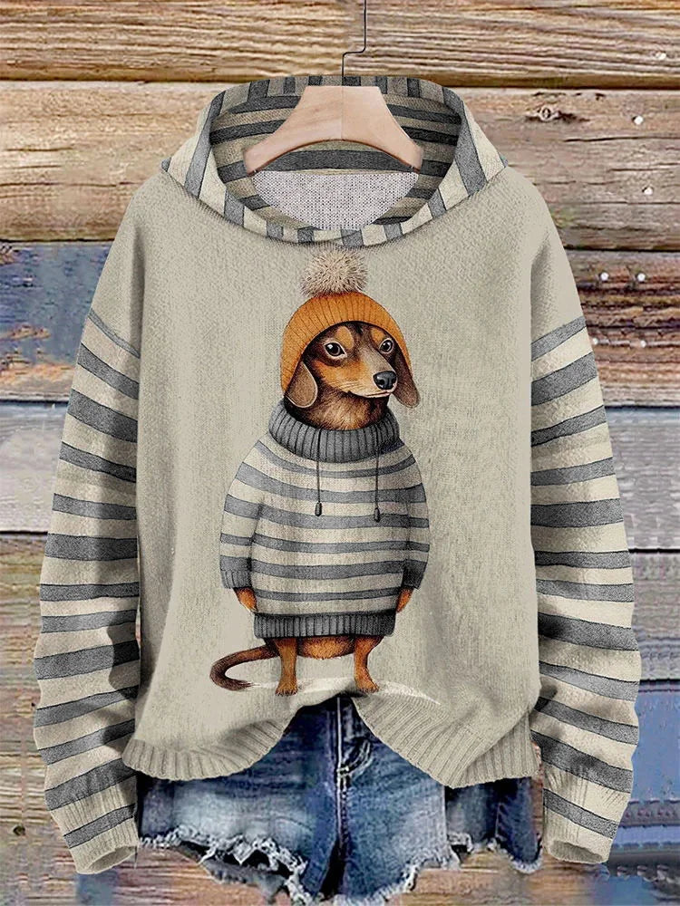 StreetWave Women Dachshund Hoodie With Cute Dress Motif Cozy Soft Pullover For Casual Loungewear