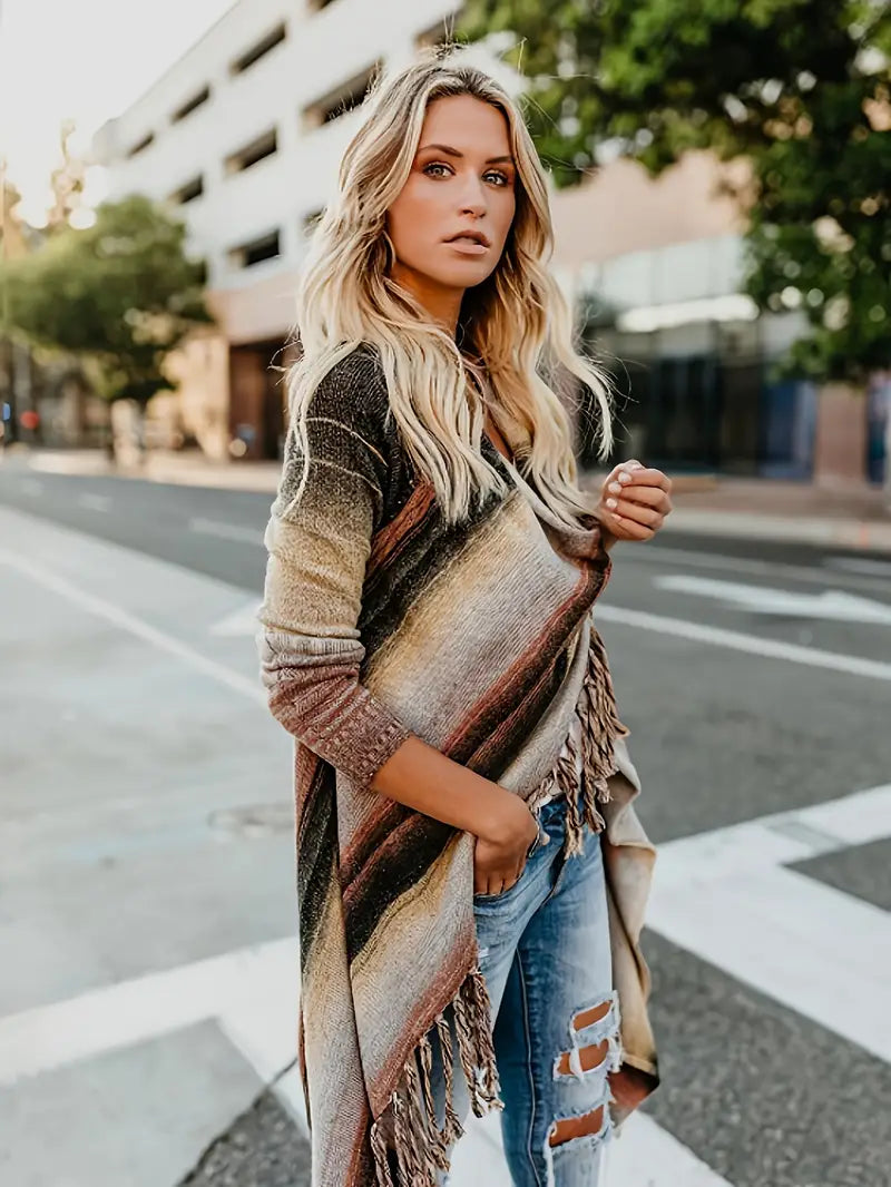 Street-wave | Schick Gestreifte Poncho Weste - Street-wave