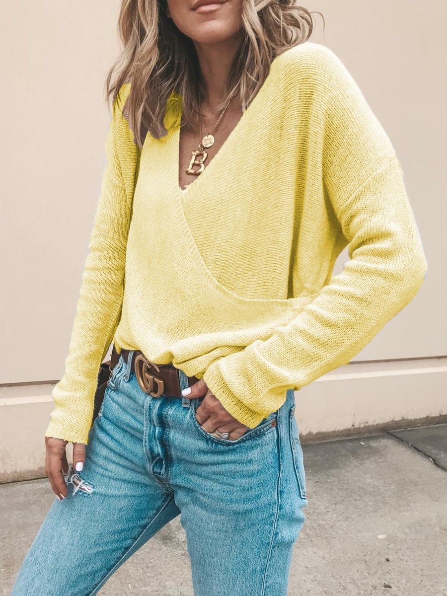 Street Wave V Neck Knit Sweater Soft Lightweight Casual Elegance For Women Everyday Wear