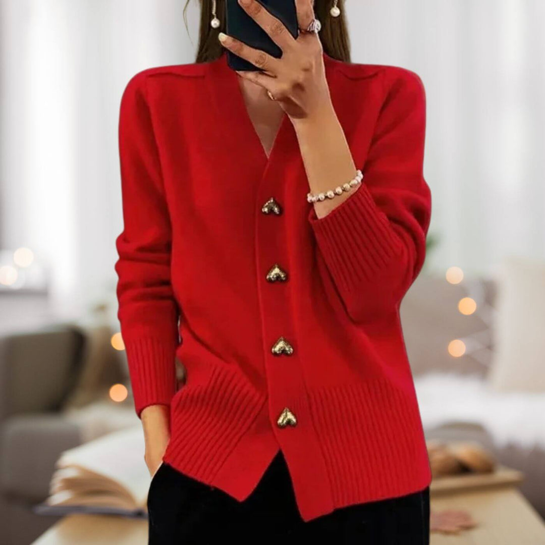 Street-wave Cardigan With Heart Button Accents For Women Soft Knit Comfort And Flattering H Line Silhouette