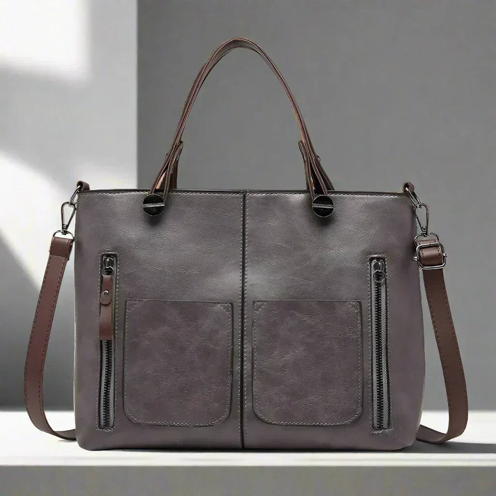 Vintage Leather Handbag Street Wave Timeless Elegant Office Bag With Front Pockets And Crossbody Strap