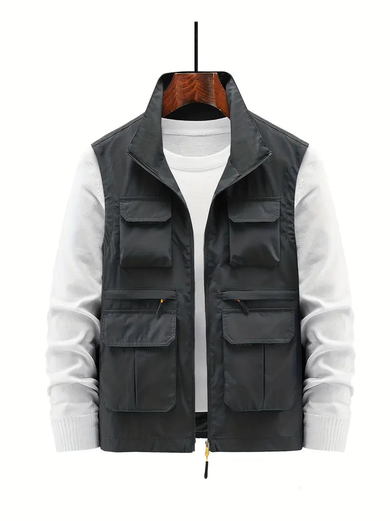 Street-Wave Mens Utility Vest With Multiple Pockets And Zipper For Urban Everyday