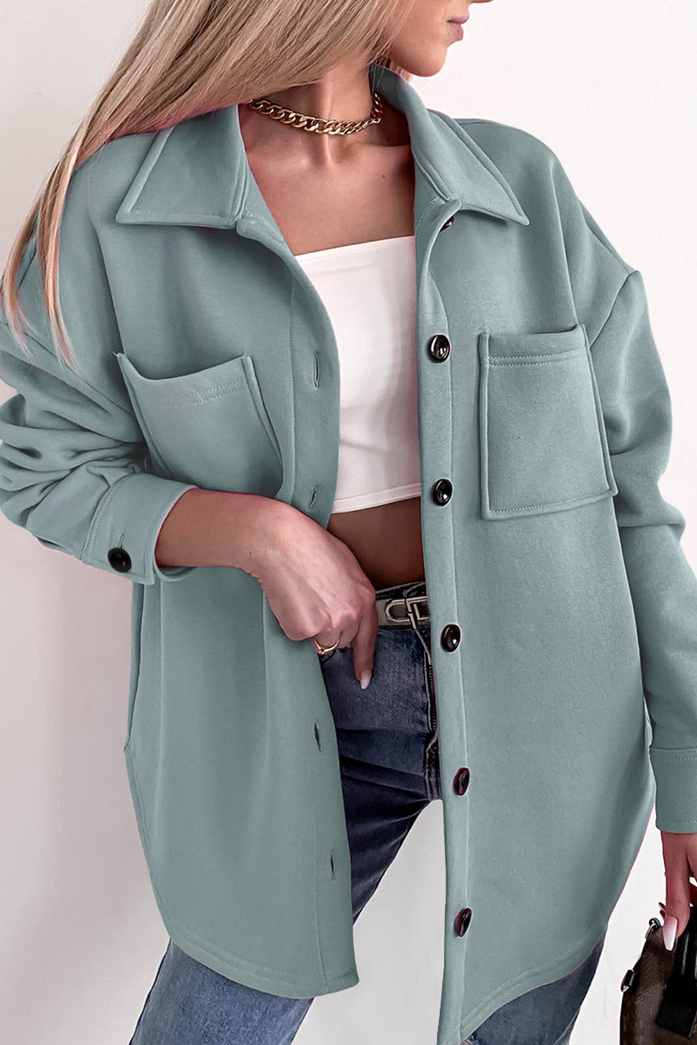 Street-wave Oversized Blouse With Large Pockets Minimalist Polyester For Everyday Chic Women