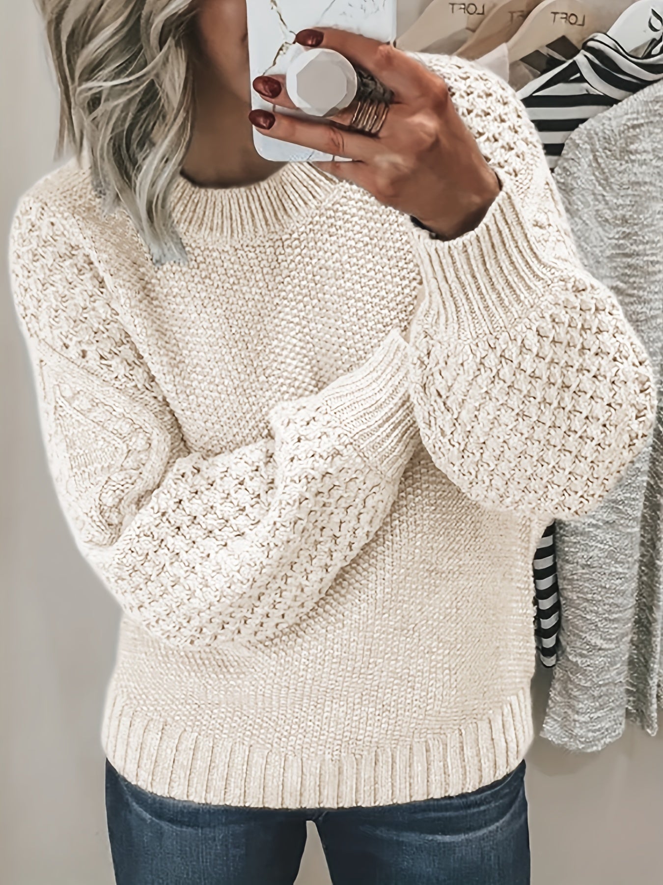 Street Wave Acrylic Knit Sweater With Textured Sleeves For Casual Wearers Cozy Everyday Warmth