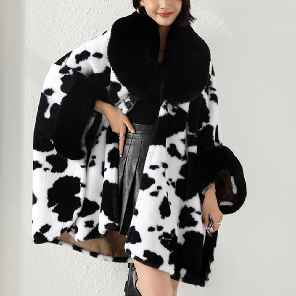 Mailee Luxury Leopard Print Cape Coat for Women With Faux Fur Trim And Secure Closure Deluxe