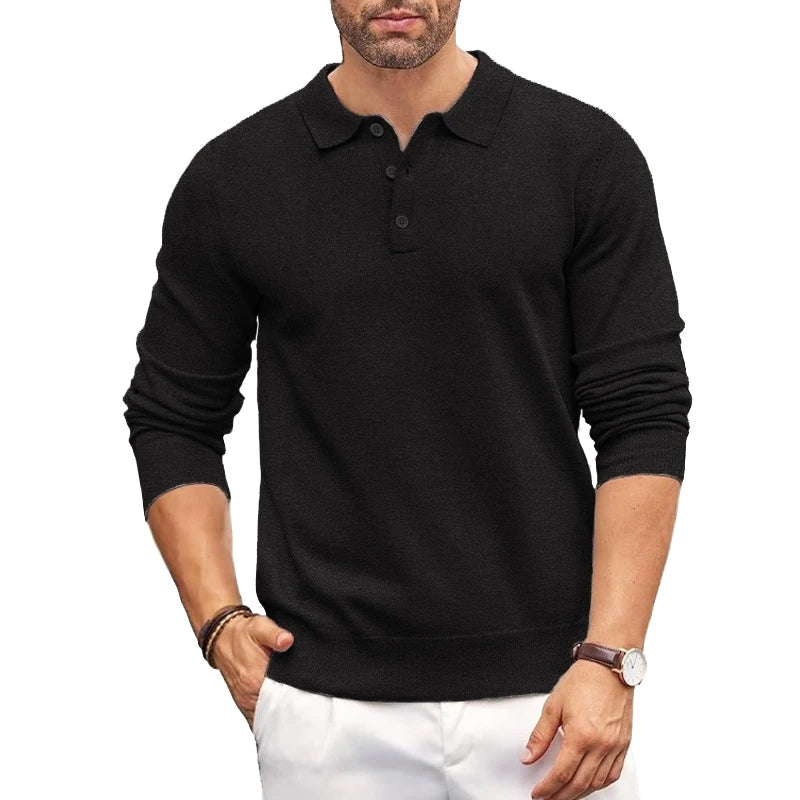 Street-Wave Mens Polo Collar Knit Sweater Slim Fit Soft Elastic Fabric For Layering Casual Style