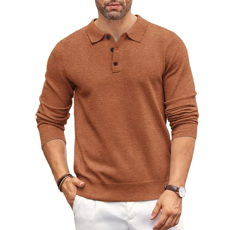 Street-Wave Mens Polo Collar Knit Sweater Slim Fit Soft Elastic Fabric For Layering Casual Style