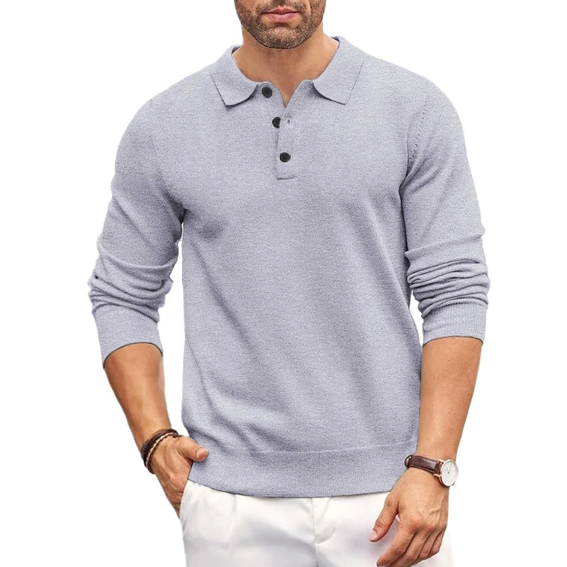 Street-Wave Mens Polo Collar Knit Sweater Slim Fit Soft Elastic Fabric For Layering Casual Style