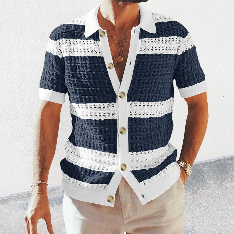 Streetwave Mens Knit Polo Shirt Rouven Breathable Striped Summer Polo For Modern Men