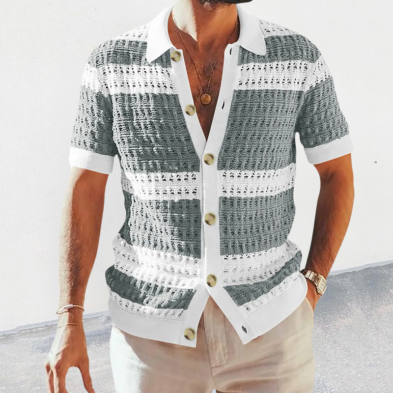 Streetwave Mens Knit Polo Shirt Rouven Breathable Striped Summer Polo For Modern Men