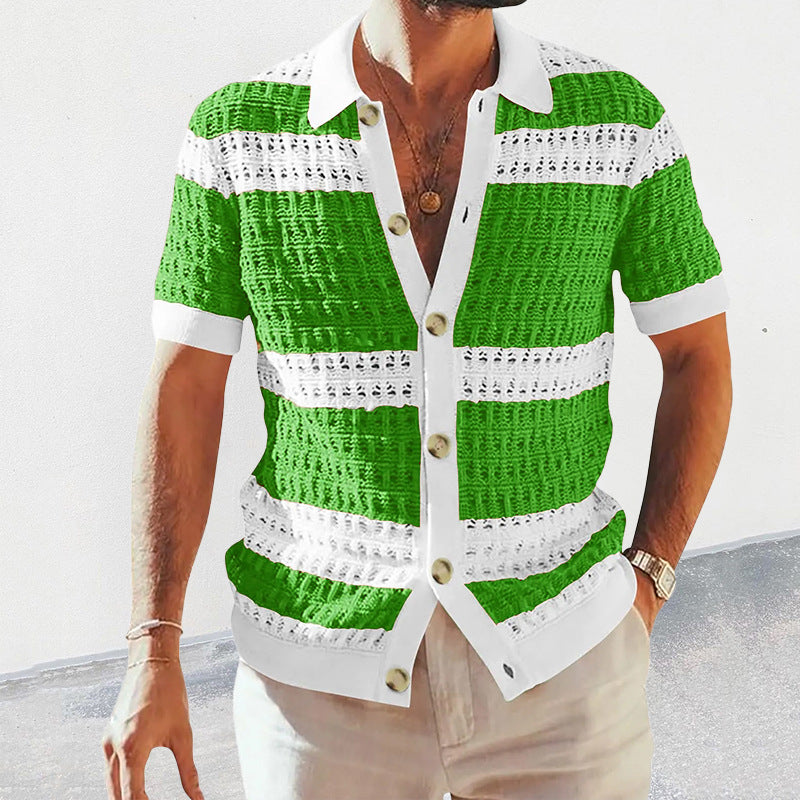 Streetwave Mens Knit Polo Shirt Rouven Breathable Striped Summer Polo For Modern Men