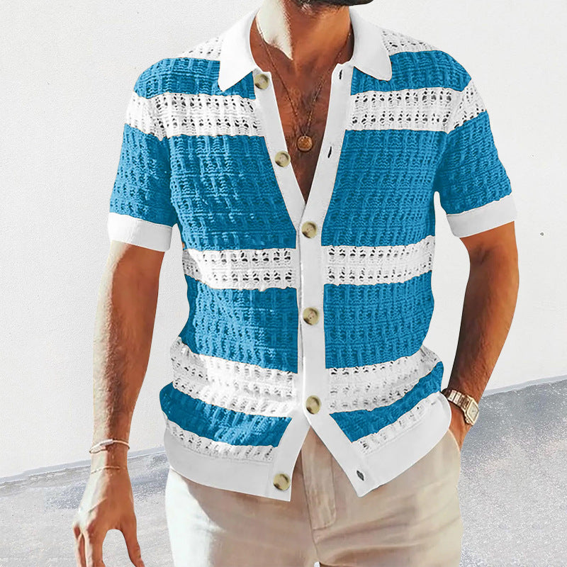 Streetwave Mens Knit Polo Shirt Rouven Breathable Striped Summer Polo For Modern Men