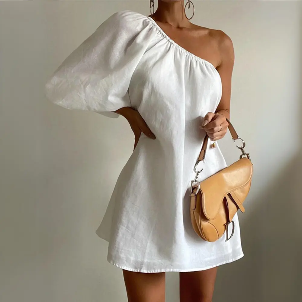 Emma One Shoulder Puff Sleeve Dress