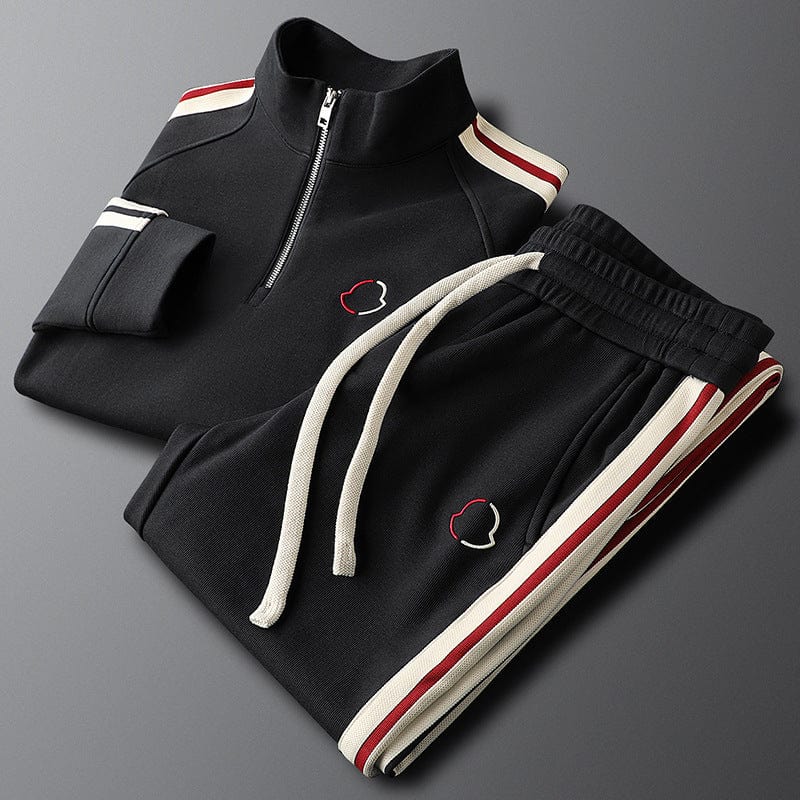 Men's Regular Fit Quarter Zip Track Jacket And Pants Two Piece Set With Stripe Detail Street-Wave