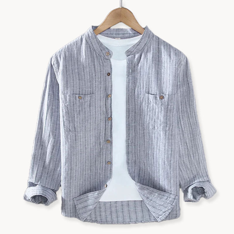Street Wave Lightweight Striped Linen Shirt For Men Breathable Long Sleeve Summer Essential Relaxed Fit