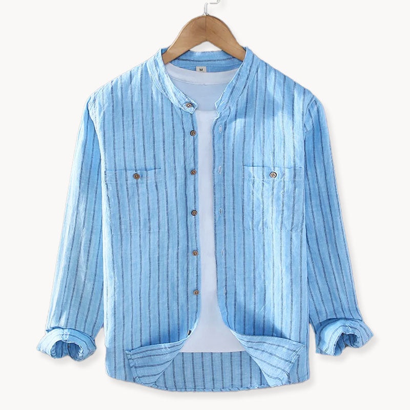 Street Wave Lightweight Striped Linen Shirt For Men Breathable Long Sleeve Summer Essential Relaxed Fit
