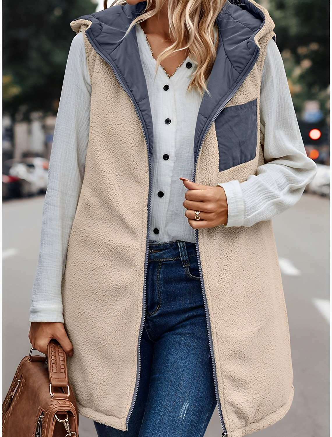 Street-wave Winter Vest For Women Fleece Lined Quilted Warmth With Cozy Sherpa Lining