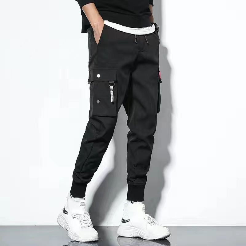 Eric Mens Oversized Cargo Pants Solid Color With Large Pockets For Outdoor Activities And Casual Wear