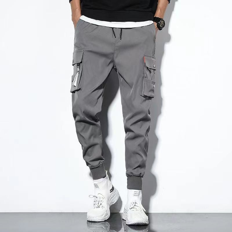 Eric Mens Oversized Cargo Pants Solid Color With Large Pockets For Outdoor Activities And Casual Wear