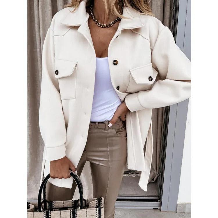 Street-Wave Long Wool Coat With Belt For Summer Wind Protection Women Chic Style