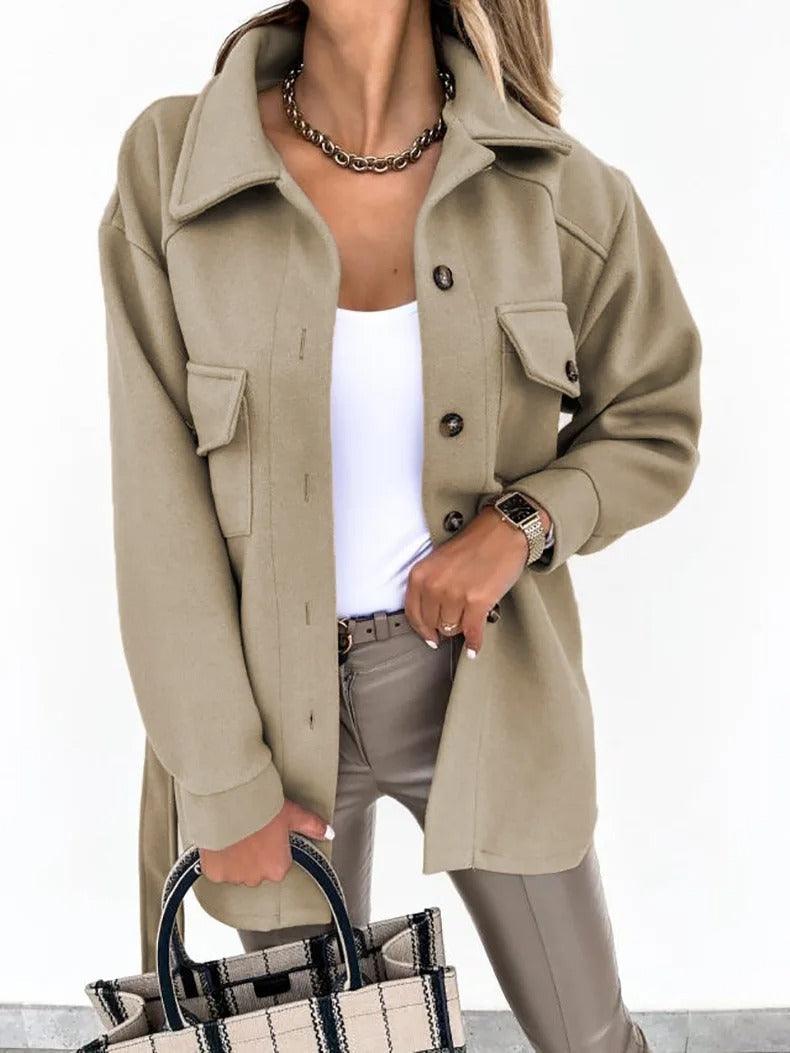 Street-Wave Long Wool Coat With Belt For Summer Wind Protection Women Chic Style