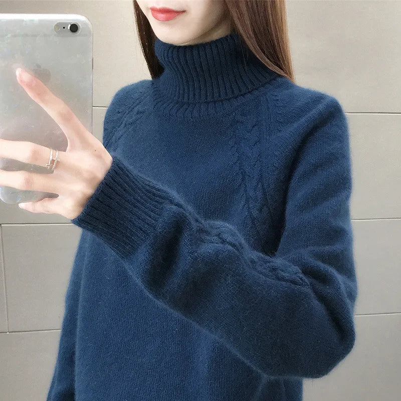 Street Wave Classic Wool Blend Turtleneck Sweater For Women Warm Cozy Timeless Style