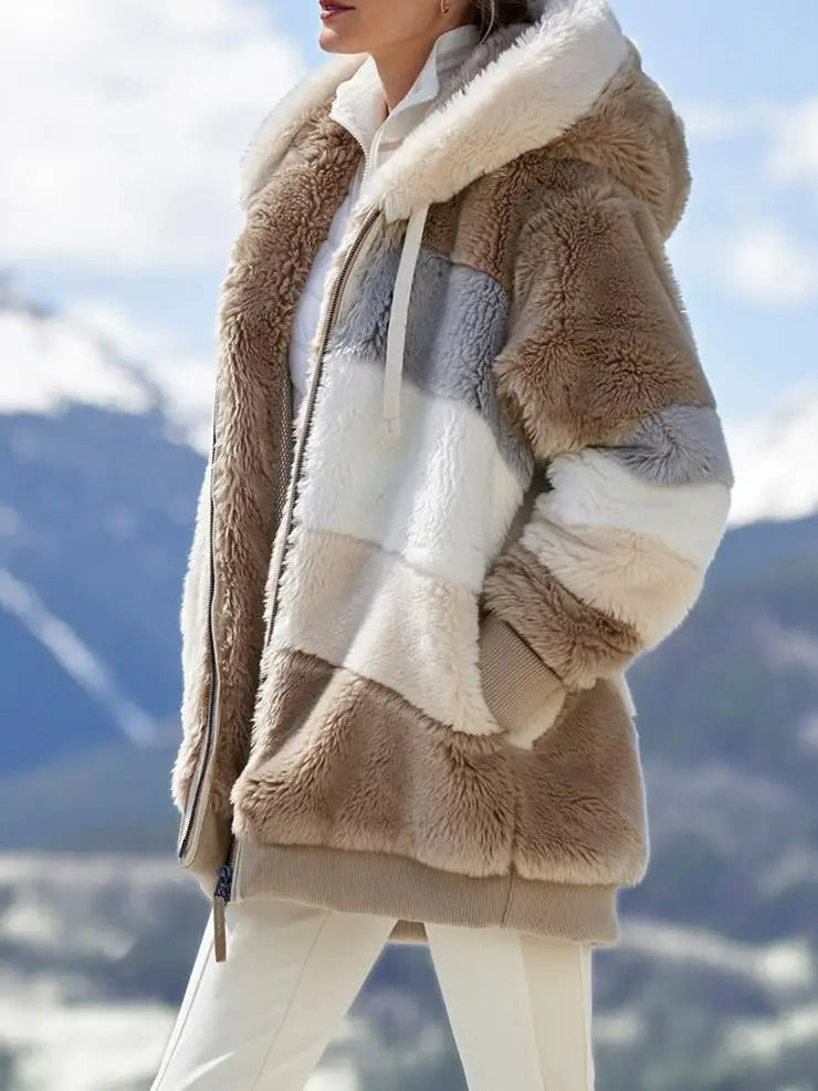 Street-Wave Women's Plush Fur Trim Winter Jacket For Cozy Warmth And Modern Style