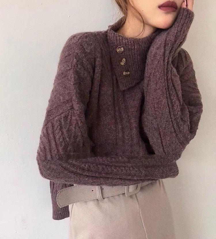 Street-Wave Asymmetrical Collar Knit Pullover For Women Soft Cozy And Elegant Timeless Design