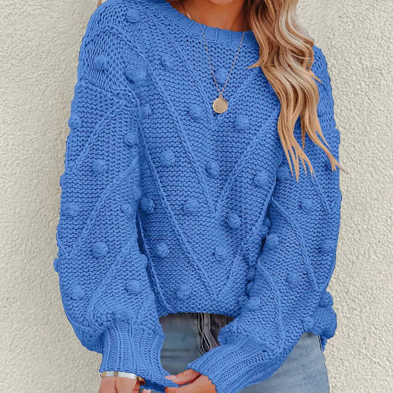Street-wave Casual Knit Sweater For Everyday Wear Women Cozy Warm Roundneck Chunky Knit
