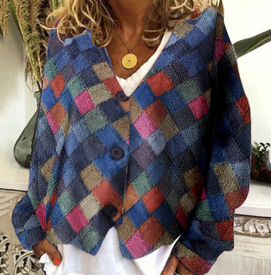 Street-Wave Colorful Women's Cardigan Coat Bold Floral PaintSplash Outerwear Warm Cozy