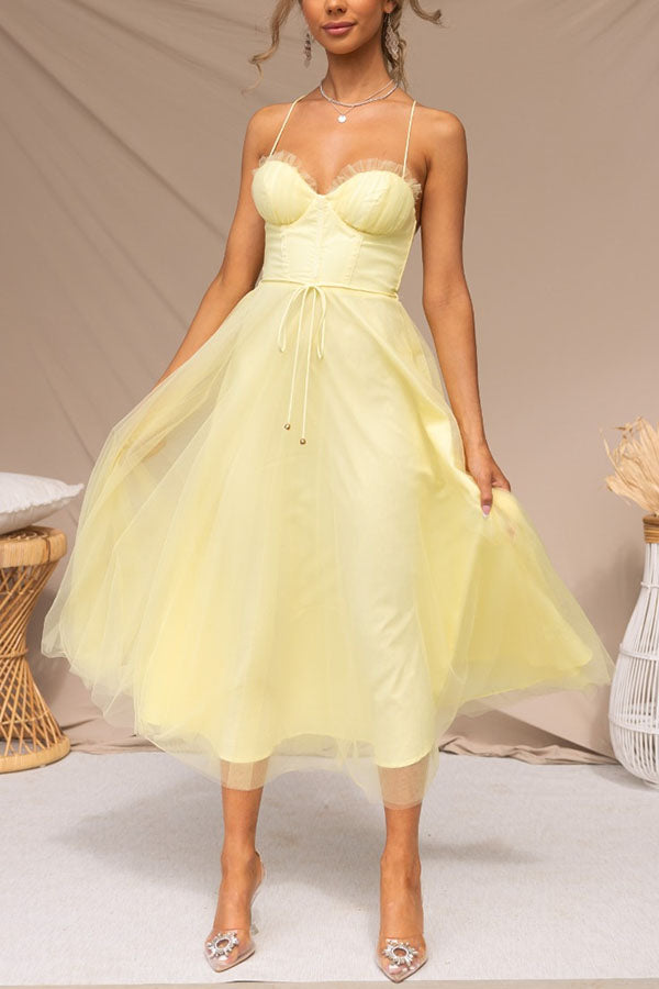Street Wave Tulle Midi Dress For Women Elegant A Line Silhouette