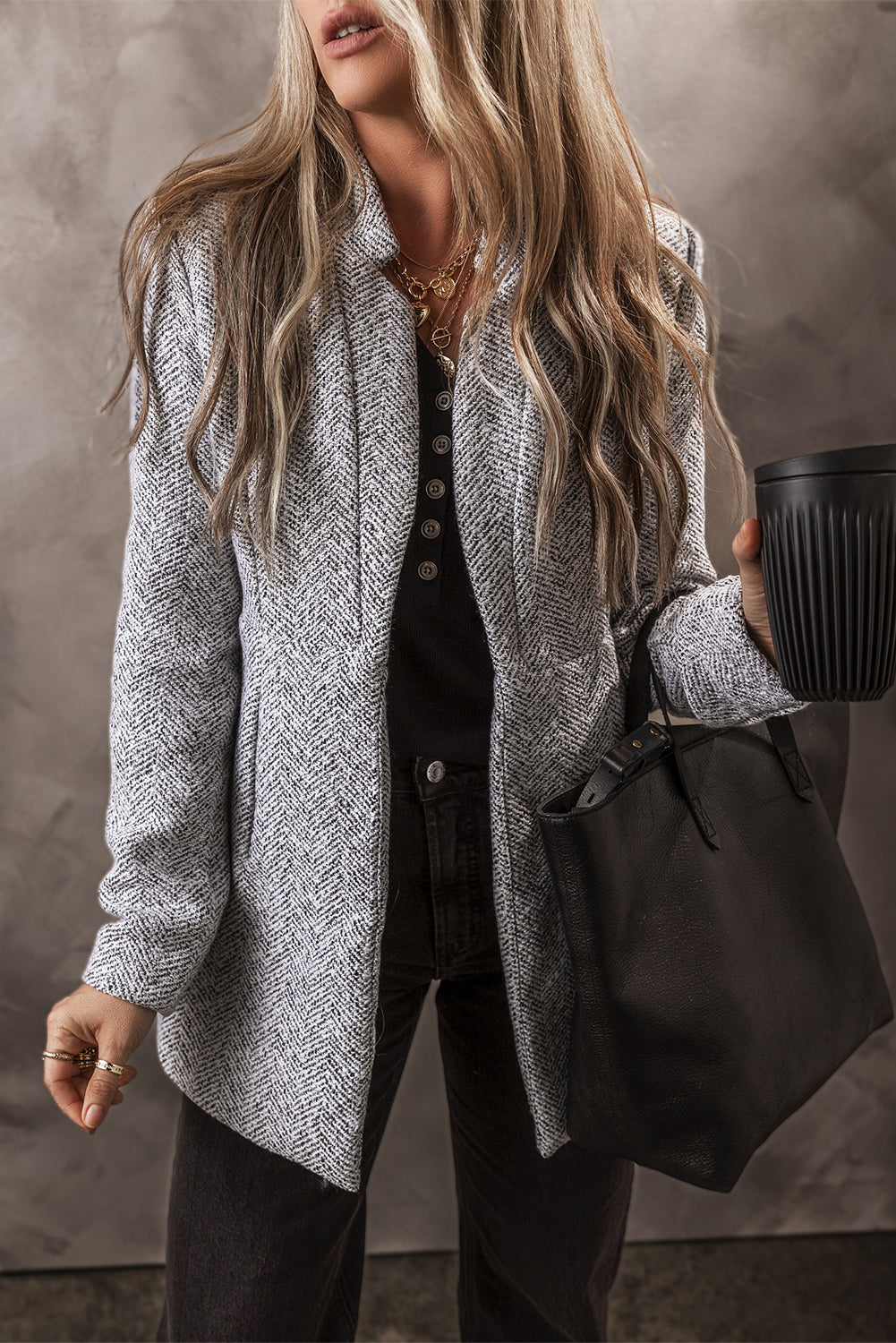 Street-Wave Herringbone Wool-Blend Jacket For Women, Classic Comfort And Everyday Layering