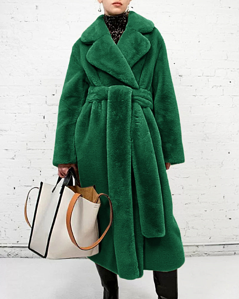 Street-Wave Faux Fur Coat For Women With Belt Luxurious Plush Winter Jacket For Elegant Everyday Wear