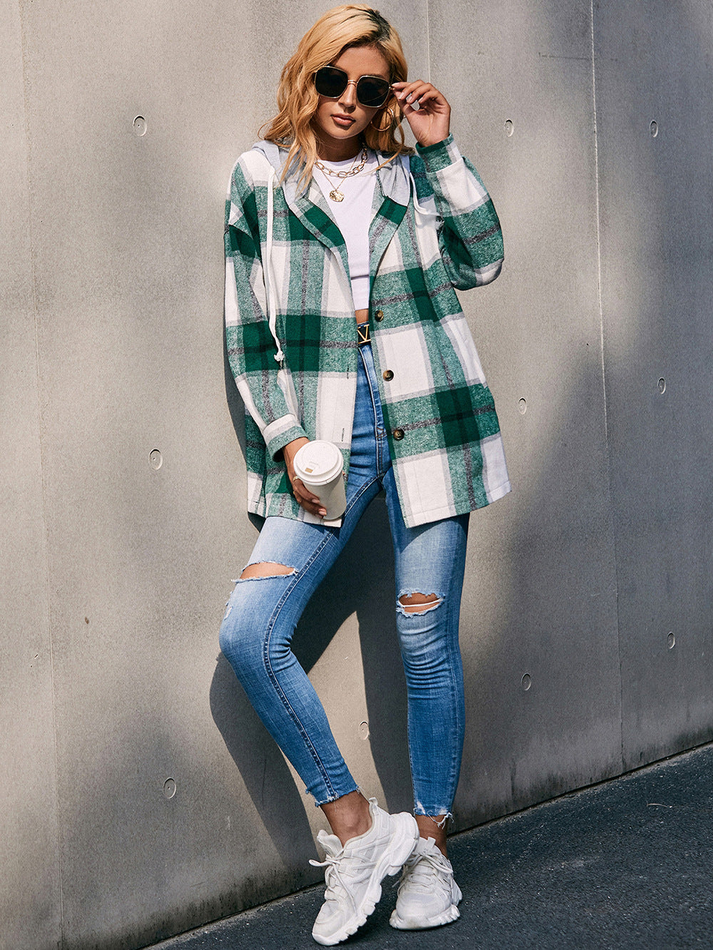 Street-wave Plaid Hoodie Jacket For Casual Streetwear - Cozy Longline Unisex All-Season