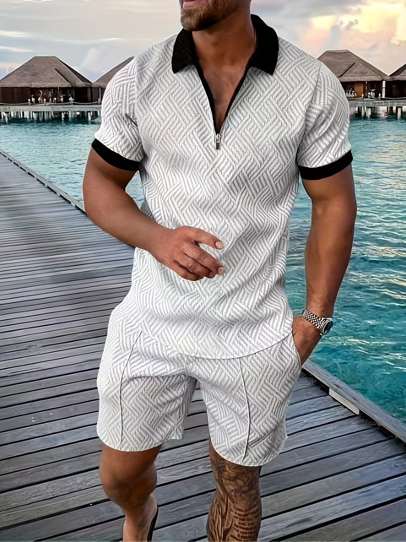 Street-Wave Men's Romper Breathable Cotton Blend Zipper