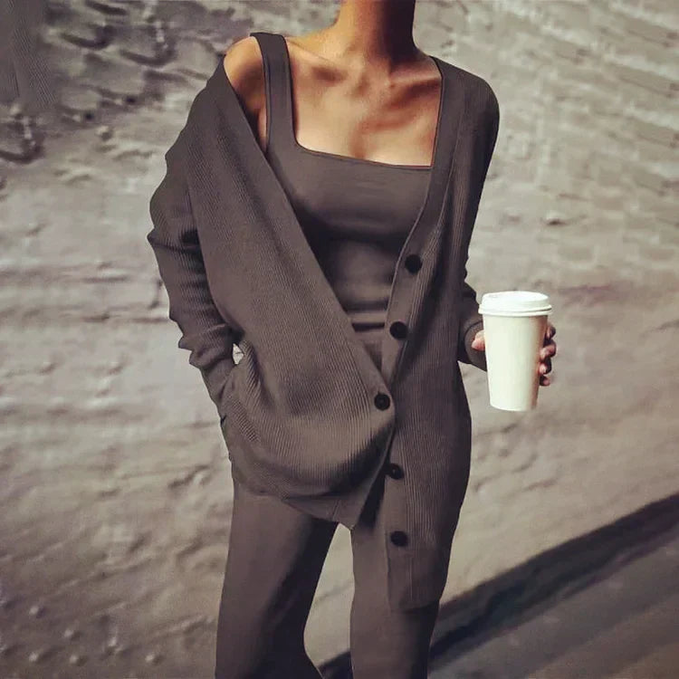Street-Wave Womens Cardigan Oversized Cozy Rib Knit With Pockets