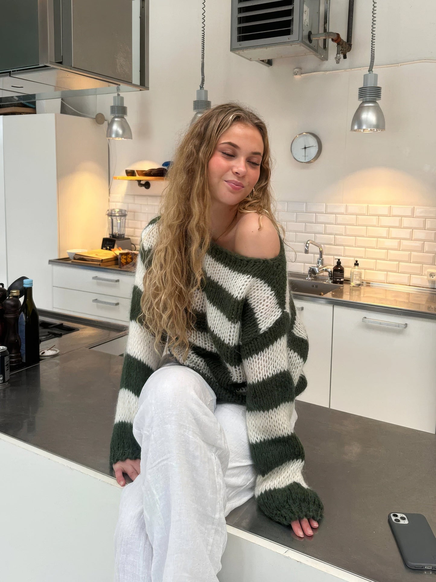 Street Wave Striped Knit Sweater Oversized Cozy Fit For Women Warm Everyday Wear
