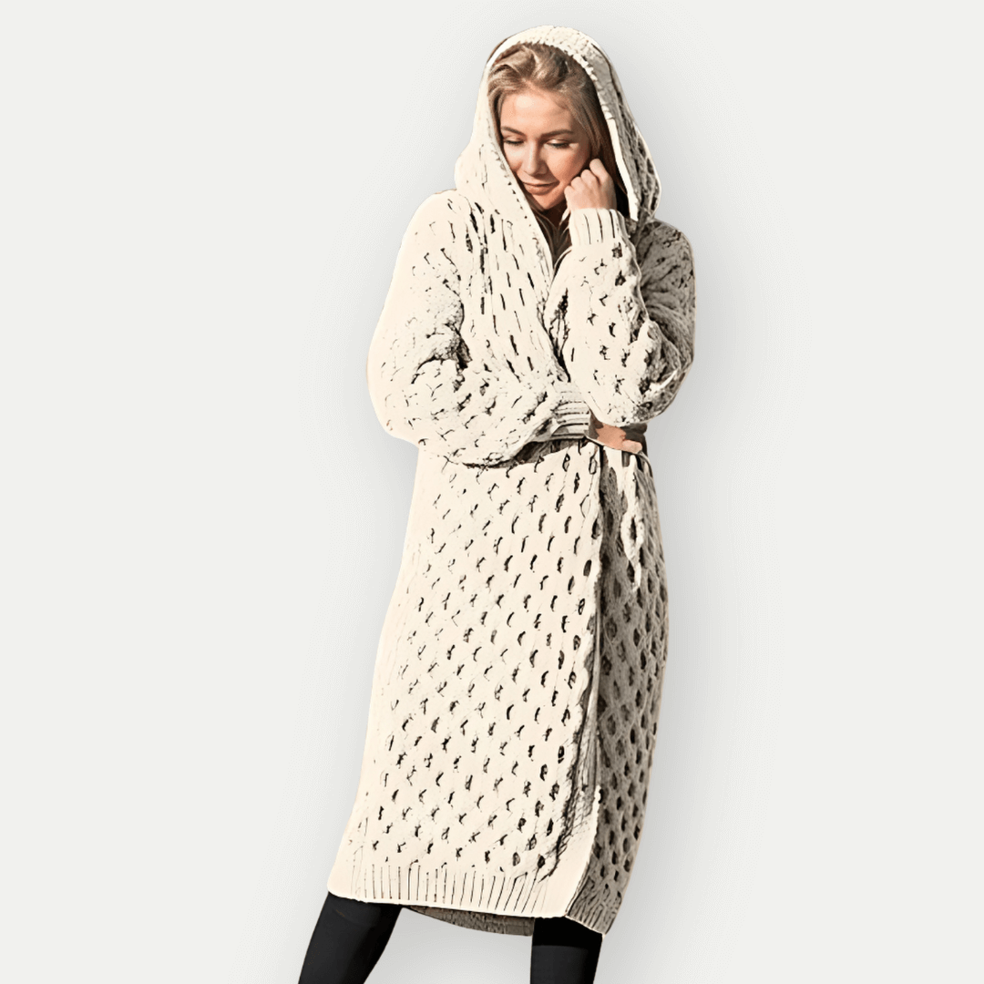 Street-Wave Longline Hooded Cable Knit Cardigan For Women Open Front Cozy Layering