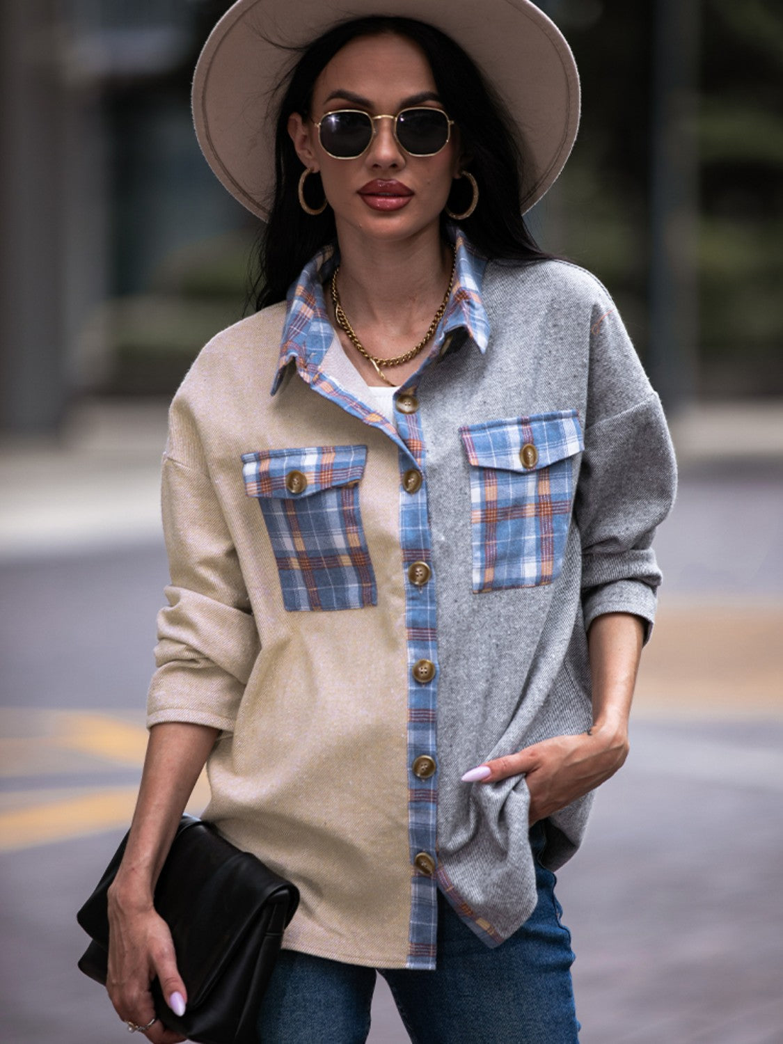 Shacket With Drop Shoulder and Contrasting Karo Panels Streetwave For Urban Style Enthusiasts