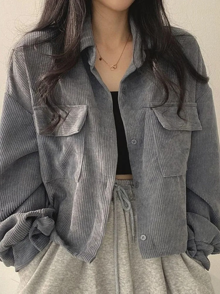 Street-wave CLEENA Women Short Corduroy Summer Jacket Versatile Soft Pink With Pockets