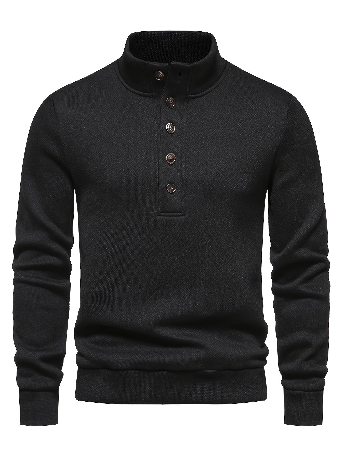Street-Wave Buttoned High Collar Knit Pullover For Men, Cozy Warm Acrylic Sweater
