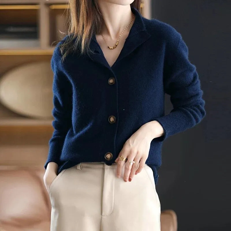 Streetwave Soft Beige Cardigan For Women, Elegant Cozy Knit With Button Front Closure