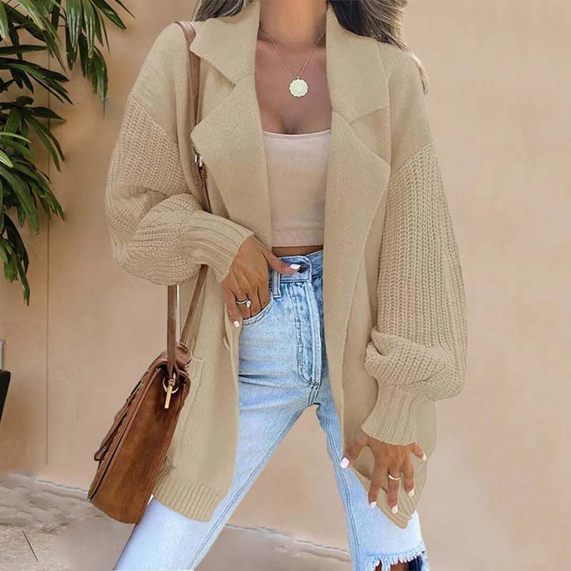 Street-wave Long Cardigan With Structured Sleeves Polyester For Women Timeless Elegant Comfort