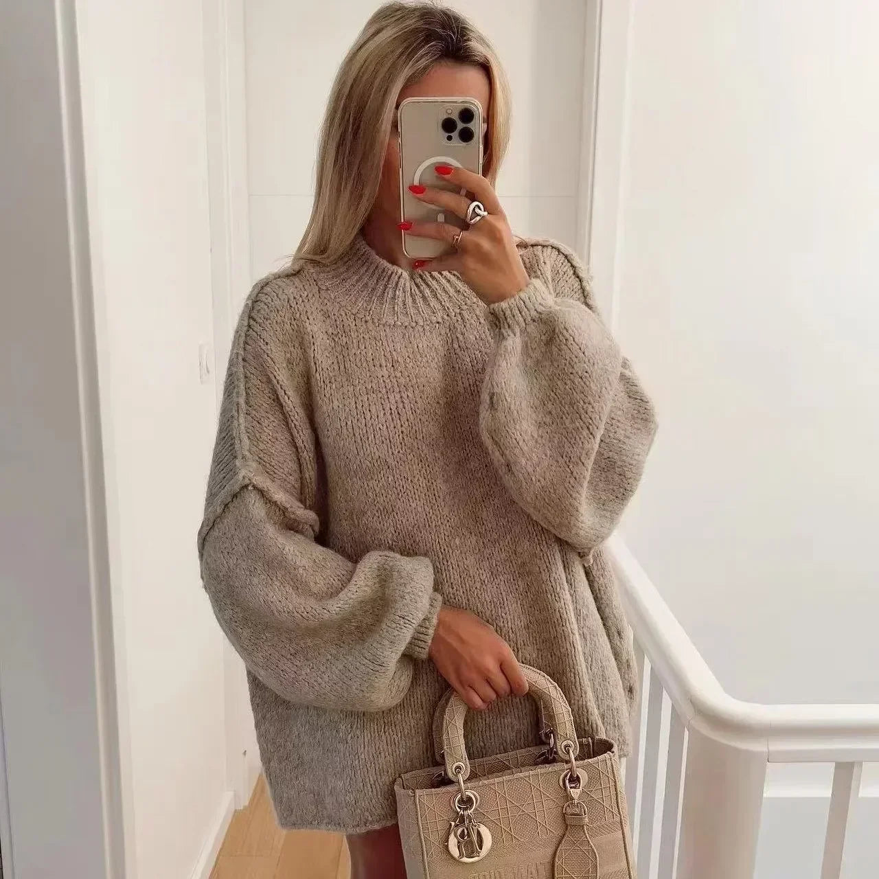 Streetwave Cozy Cable Knit Turtleneck Sweater With Balloon Sleeves For Women Winter Wardrobe Essential