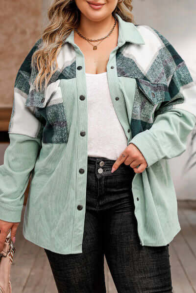 Street-wave Plus Size Plaid Shacket For Women Cozy Warm Layering Outerwear For Cold Weather