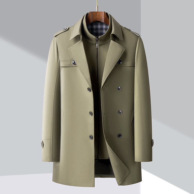 Street-Wave Double Breasted Trench Coat For Men Fully Lined Timeless Style Modern Mens Outerwear
