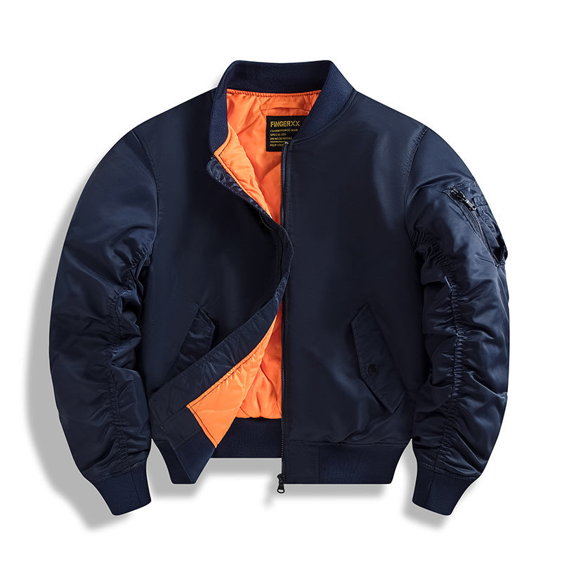 Street Wave Windproof Bomber Jacket Insulated Warm Urban Winter Coat For Men With Orange Lining