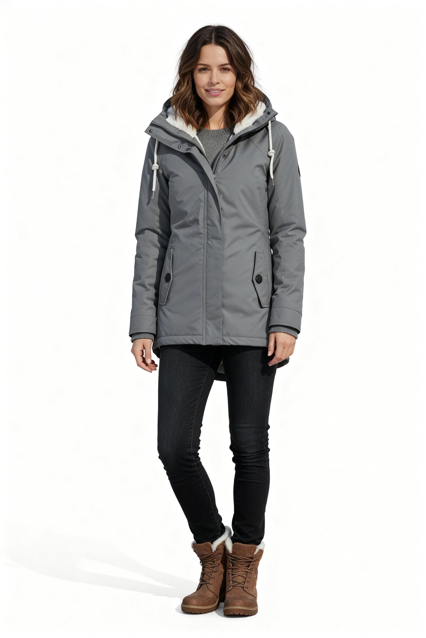 Street Wave Long Hooded Winter Coat With Fleece Lining Waterproof Warm For Women